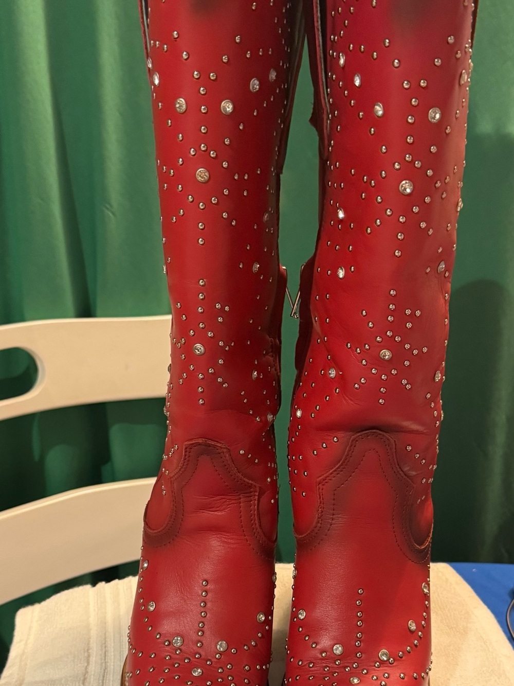 Corral Red Studded Over-the-Knee Leather Boots